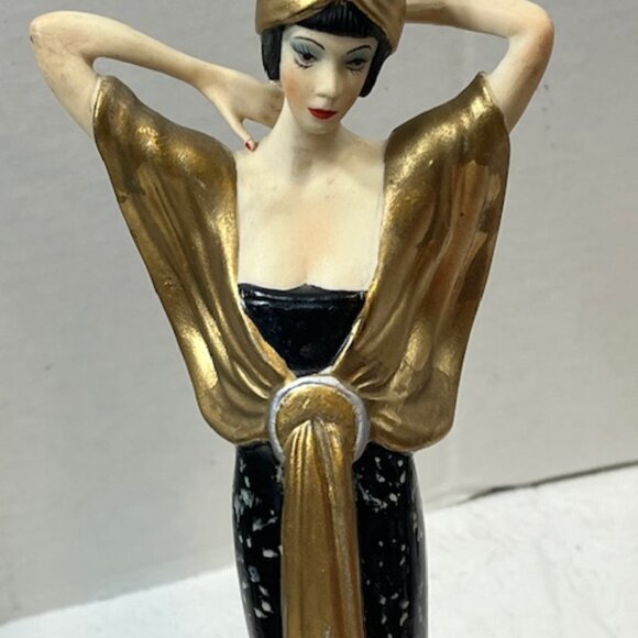 VTG Hand Painted Burlesque Dancer Roaring 20's Style Statue Figurine 11" Tall - Picture 8 of 16